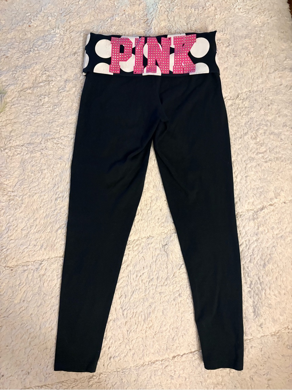 PINK Victoria's Secret foldover black leggings with bling Polka Dot vintage 2010